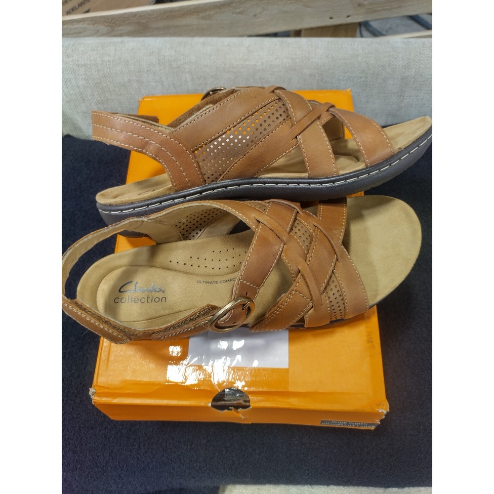 Clarks Collection Laurieann Mae Tan Leather Strappy Sandals Womens 8.5 W Wide - Picture 4 of 6